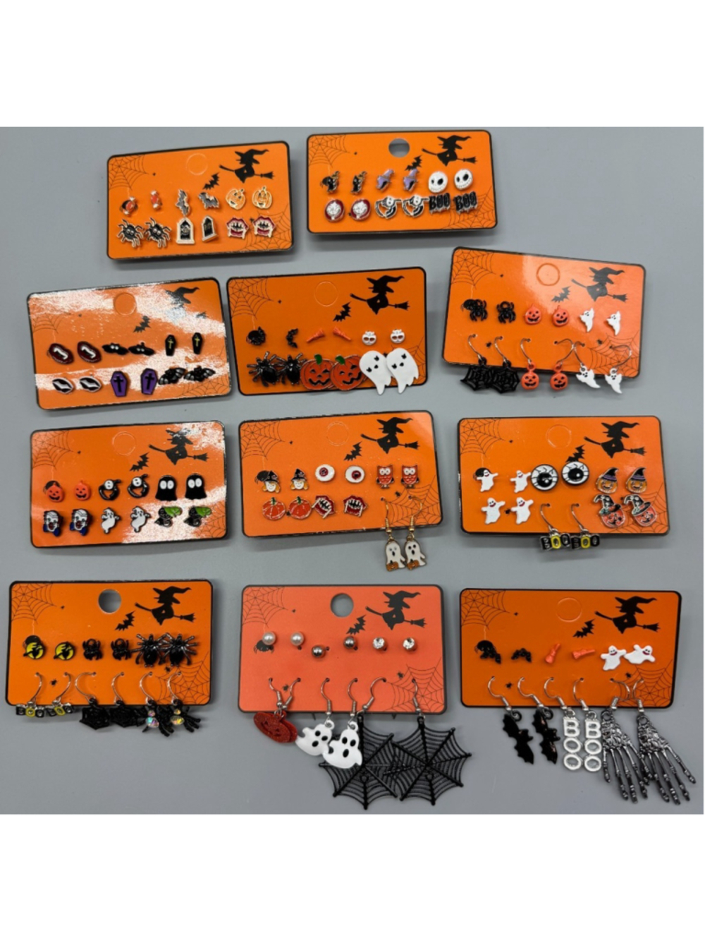 Halloween Earring Multi 6 Pack Cute Ghost Pumpkin Spider Witch Drop Stud Jewelry